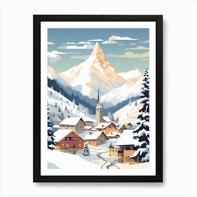 Vintage Winter Travel Illustration Lech Austria 2 Art Print