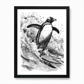 Emperor Penguin Surfing Waves 2 Art Print