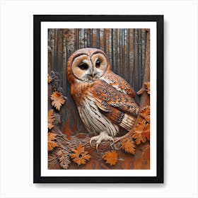 Boreal Owl Relief Illustration 2 Art Print