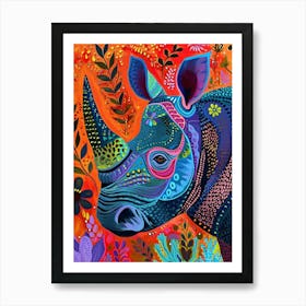 Kitsch Colourful Rhino 1 Art Print