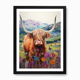 Patchwork Illustration Of A Highland Cow 1 Art Print