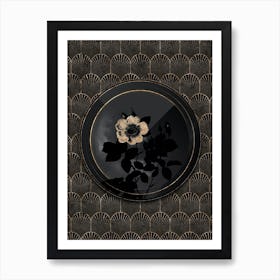 Shadowy Vintage Twin White Rose Botanical in Black and Gold n.0060 Art Print