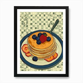 Pancake Stack On A Tiled Background 3 Art Print