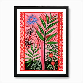 Pink And Red Plant Illustration Areca Palm 3 Art Print