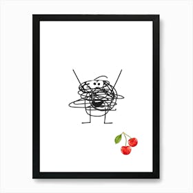 Scribbles And Cherries.A work of art. Children's rooms. Nursery. A simple, expressive and educational artistic style. Art Print