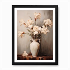 Iris, Autumn Fall Flowers Sitting In A White Vase, Farmhouse Style 4 Art Print