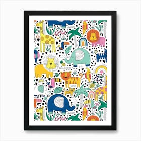 Doodle Safari - Cute Jungle Animals Art Print