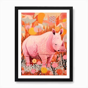 Rhino In The Wild Pink & Orange Geometric 3 Art Print