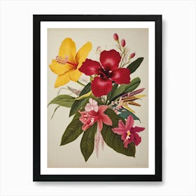 Hibiscus Vintage Floral Art Art Print