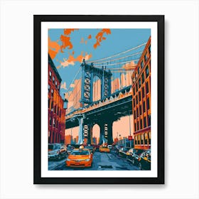 Dumbo Down Under The Manhattan Bridge Overpass Colourful Silkscreen Illustration 3 Art Print