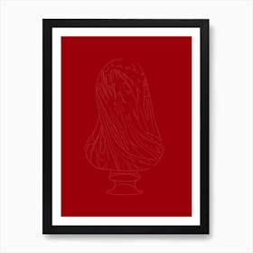 The Veiled Virgin Line Drawing - Pink & Red Art Print