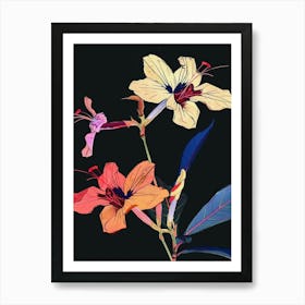 Neon Flowers On Black Impatiens 2 Art Print