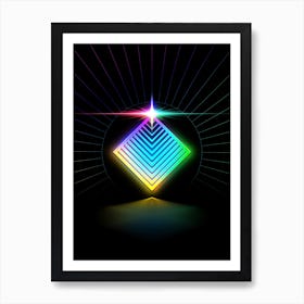 Neon Geometric Glyph in Candy Blue and Pink with Rainbow Sparkle on Black n.0019 Art Print