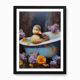 Duckling In The Bath Floral Painting 2 Art Print