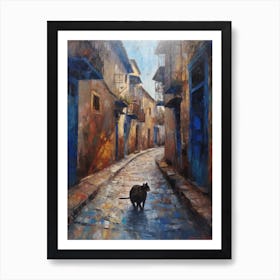 Painting Of A Street In Marrakech With A Cat 4 Impressionism Art Print