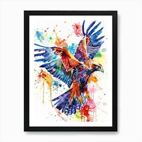 Hawk Colourful Watercolour 3 Art Print