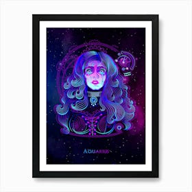 Aquarius — Zodiac neon signs Art Print