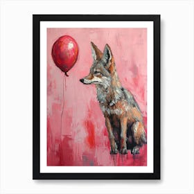 Cute Coyote 1 With Balloon Art Print