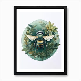 Metallic Green Sweat Bee Beehive Watercolour Illustration 3 Art Print