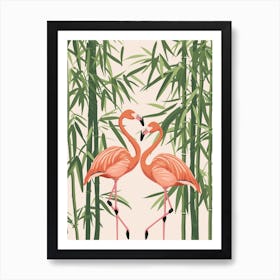 Lesser Flamingo And Bamboo Minimalist Illustration 1 Art Print