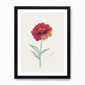 Zinnia Floral Minimal Line Drawing 1 Flower Art Print