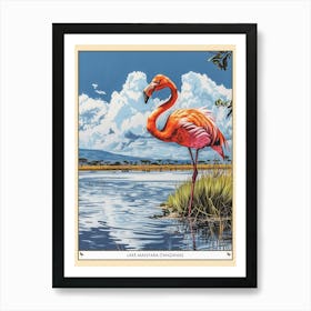 Greater Flamingo Lake Manyara Tanzania Tropical Illustration 3 Poster Art Print