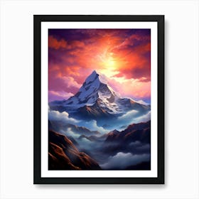 Mount Everest Red Sunset Art Print