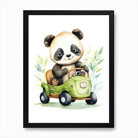 Baby Panda On A Toy Car, Watercolour Nursery 5 Art Print