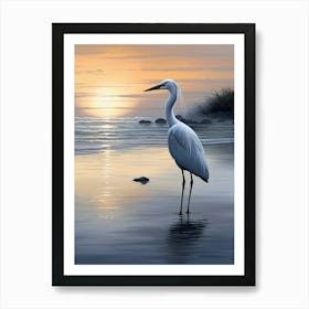 Egret At Sunset Art Print