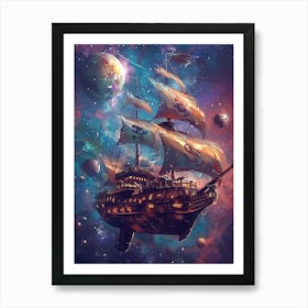 Fantasy Ship Floating in the Galaxy 18 Art Print