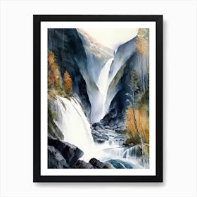 Kjosfossen, Norway Water Colour  (2) Art Print