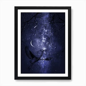 Heron In The Sky - Starry Night and Moon #4 Art Print