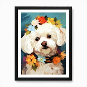 Bichon Frise Portrait With A Flower Crown, Matisse Painting Style 3 Art Print