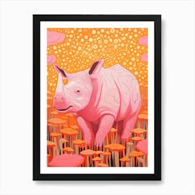 Wavy Lines Pink & Orange Dotty Rhino 2 Art Print
