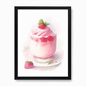 Strawberry Mousse, Dessert, Food Gouache Art Print