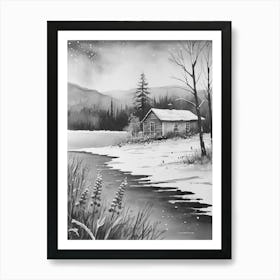 Black And White Of A Cabin Art Print