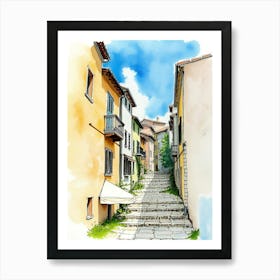 Watercolor Sketch Of A Street In Italy Art Print