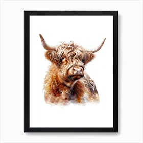 Highland Cow Art Watercolor Painting Portrait Art Print