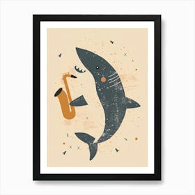 Muted Pastel Shark Playing Saxophone 1 Art Print