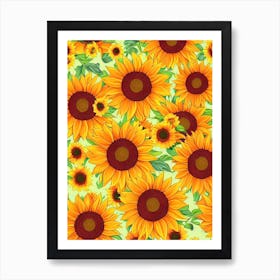 Sunflower 2 Repeat Retro Flower Art Print