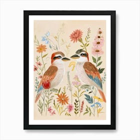 Folksy Floral Animal Drawing Kookaburra 3 Art Print