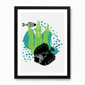 Stingray in the style of black graphics and colored spots Art Print