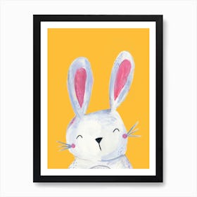 Woodland Bunny On Yellow Art Print