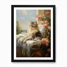 Cat Lounging In The Sun Rococo Style Cat 1 Art Print