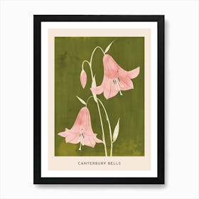 Pink & Green Canterbury Bells 1 Flower Poster Art Print