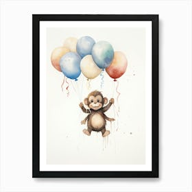 Monkey Painting With Balloons Watercolour 2 Art Print