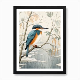 Winter Bird Painting Kingfisher 1 Art Print