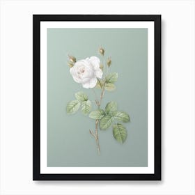 Vintage White Misty Rose Botanical Art on Mint Green n.0028 Art Print