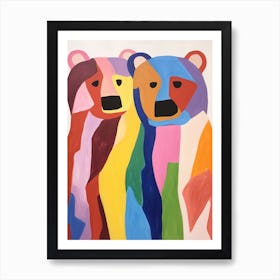 Colourful Kids Animal Art Brown Bear 3 Art Print