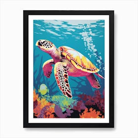 Sea Turtle Swimming Colour Pop 1 Art Print